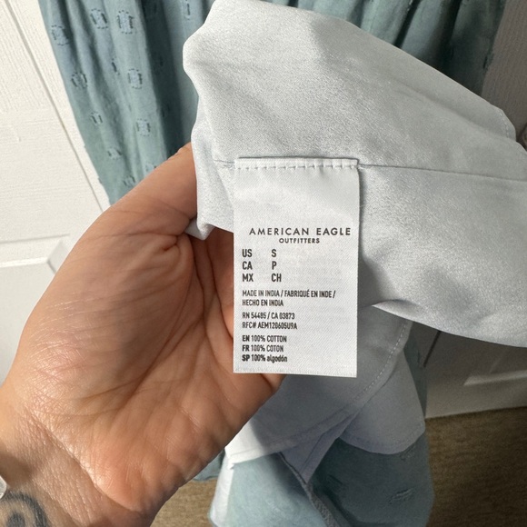 American eagle blue corset maxi dress w front slit and strappy back - Picture 2 of 6